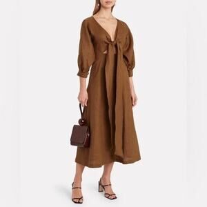 Nicholas Asilah Linen Tie Front Dress Brown Cutout NWT Women's 8 Pockets
